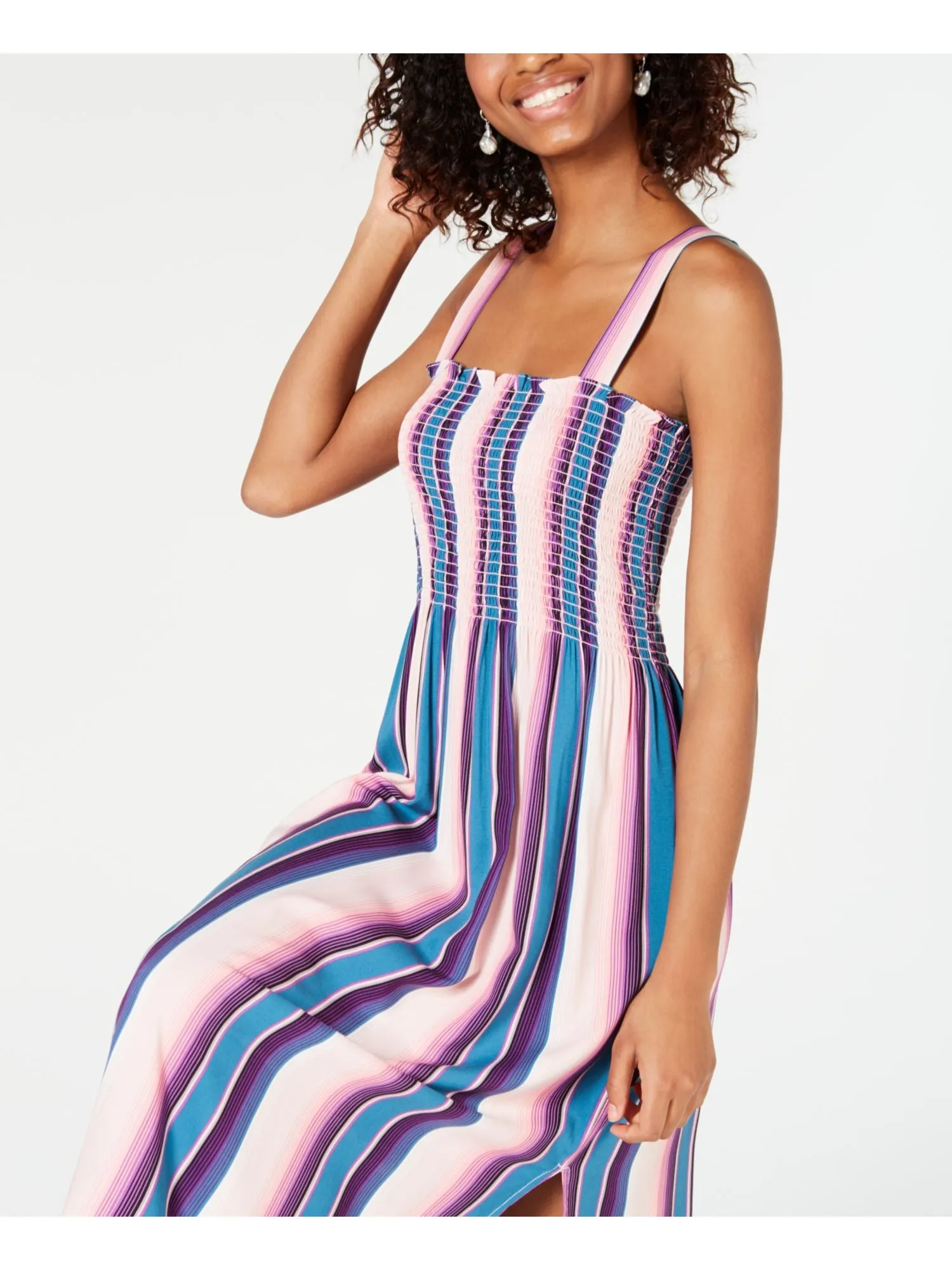 BEBOP Womens Slitted Striped Sleeveless Square Neck Midi Dress