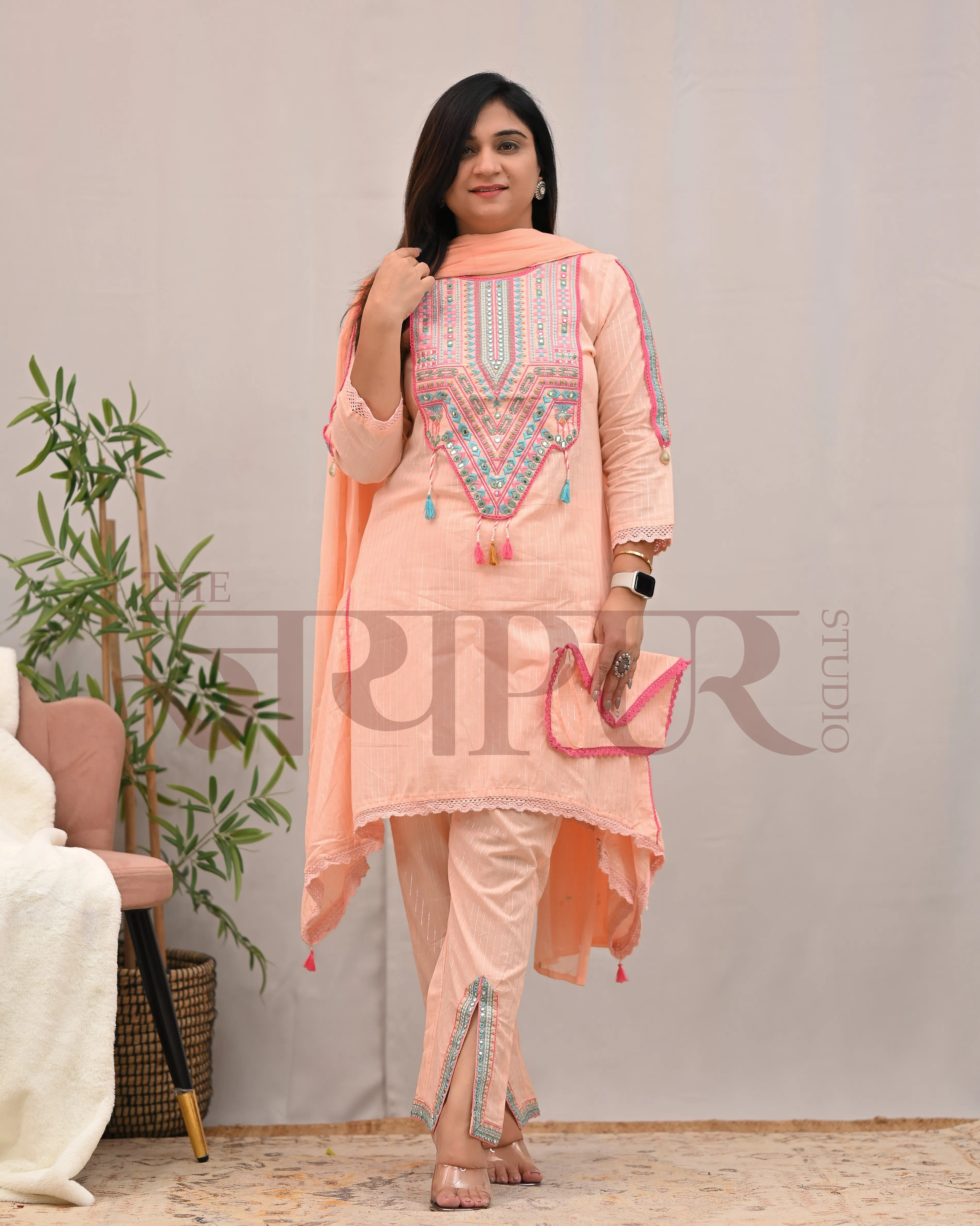 Meerza Asymmetric Embroidered Pant Set