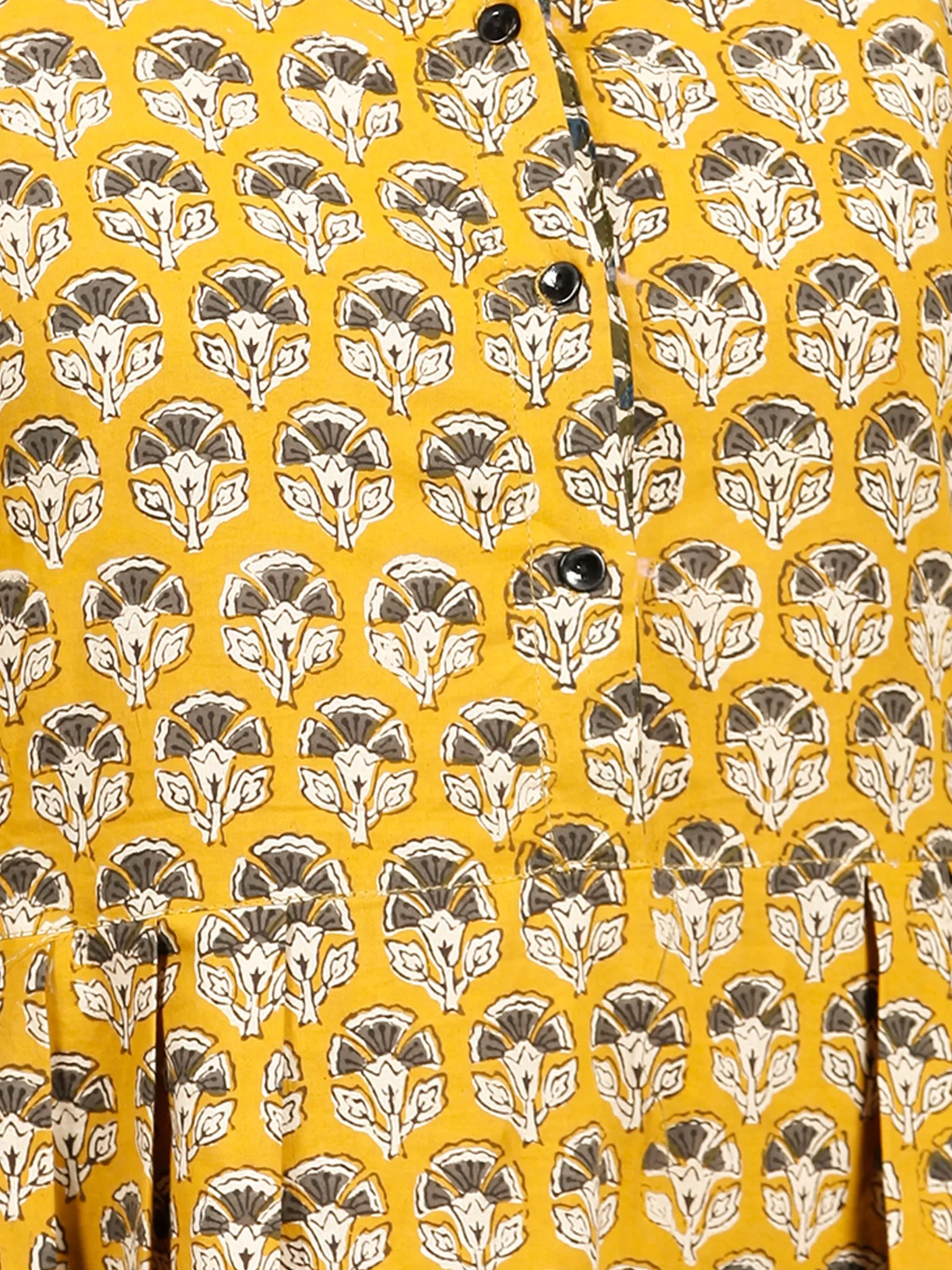 MUSTARD BLOOM - Hand Block Printed Cotton Long Dress  - D329F1735